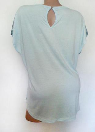 Женская нежно-голубая летняя блуза с красивыми узорами и стразами, xl, 48-50.3 фото