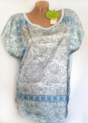 Женская нежно-голубая летняя блуза с красивыми узорами и стразами, xl, 48-50.