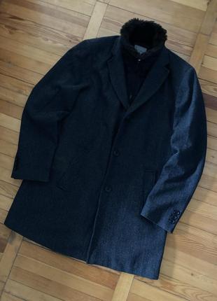 Темно-сіре , вовняне , весняне пальто з хутром і підкладкою christian berg1 фото