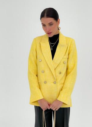 Яркий твидовый пиджак жакет на пуговице двубортный3 фото