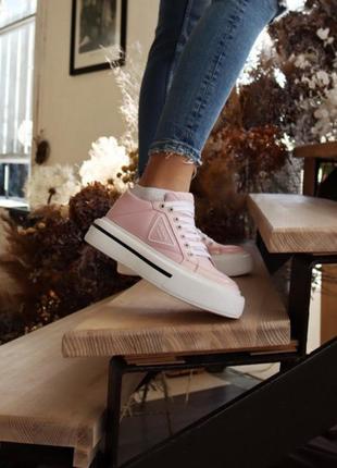 Кроссовки macro re-nylon brushed leather sneakers pink кросівки8 фото