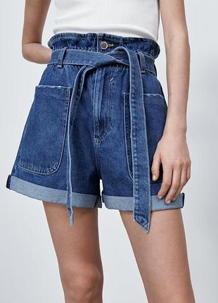 Джинсові шорти з високою талією бермуди zara