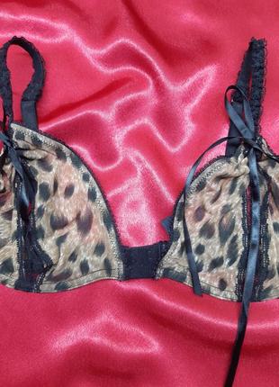 Идеальный чёрный чорний леопардовый коричневый кружевной винтажный сексуальный бюстгальтер лифчик бра без паролона с косточками чашка в с3 фото