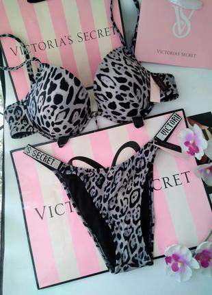 Купальник леопард зі стразами камінням victoria's secret 34d 75d 80c 85c 80d m l