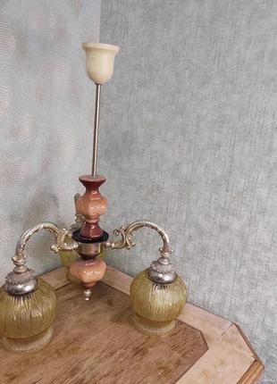 Советская люстра времен ссср на 3 три лампочки рожка патрон е27 плафон стеклянный