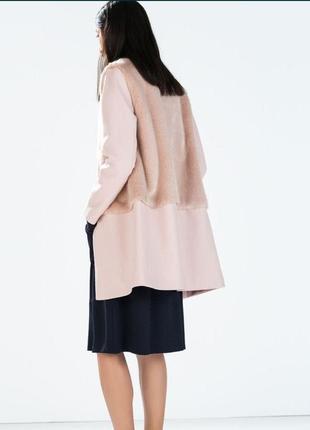 Шикарне комбіноване з хутром шерстяне пальто розового кольору zara4 фото