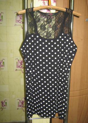 Фирменная сексуальная майка туника в горошек с гипюровой вставкой miso 12р. англия.