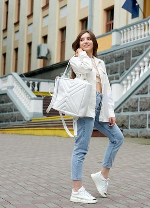 Білий рюкзак-сумка для дівчат стильних і практичних( поміститься нетбук)7 фото