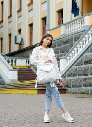 Білий рюкзак-сумка для дівчат стильних і практичних( поміститься нетбук)10 фото