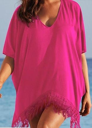 Пляжное розовое платье 46 размер - бюст до 100см, длина 83см, 35% cotton