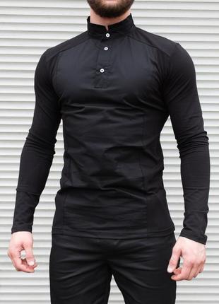 👔 мужская стильная рубашка чёрная , воротник стойка4 фото