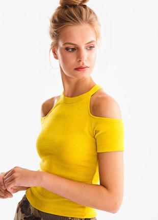 Вязанный топ-футболка clockhouse, размер xl, цвет горчичный