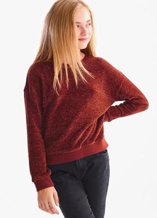 Велюровый свитер для девочки, рост 134/140, цвет коричневый