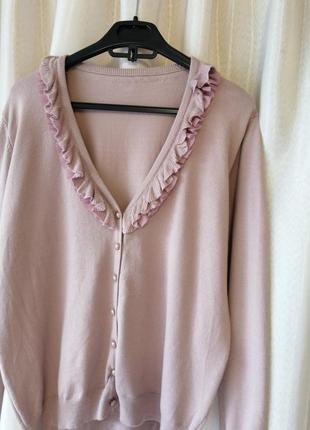 Кофта светр кардиган з ніжного трикотажу розмір хс-л з рюшами воланами вздовж коміра в наліч3 фото