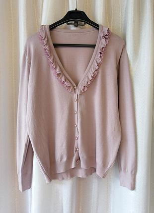 Кофта светр кардиган з ніжного трикотажу розмір хс-л з рюшами воланами вздовж коміра в наліч5 фото