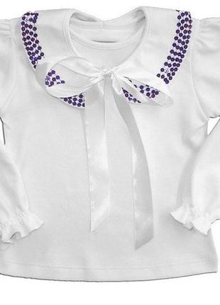 Блуза для девочки "мерцающий воротник", рост 104, цвет белый / сирень2 фото