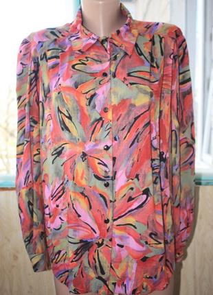 Шикарна барвиста вінтажна сорочка блуза з коротким рукавом
