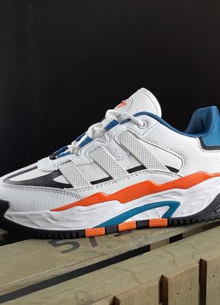 Мужские кроссовки adidas niteball белые с зелёным и оранжевым