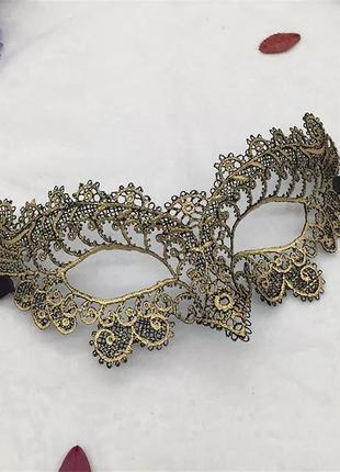 Маска для обличчя карнавальна золотиста - розмір маски 22*7см, тканинна