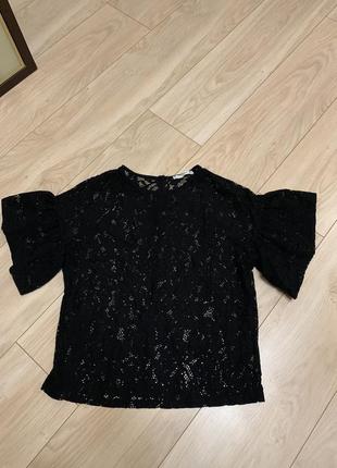 Футболка блузка кружево летняя нарядная стильная элегантная красивая модная черная летняя mango1 фото