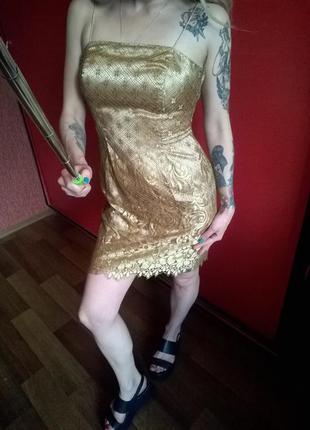 Кружевное,золотое платье на тонких бретелях opera by richards5 фото