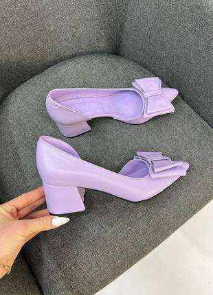 Эксклюзивные туфли из натуральной итальянской кожи лиловые с бантиком5 фото