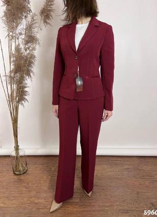 Костюм деловой женский бордо, бордовий костюм жіночий піджак, спідниця і штани8 фото