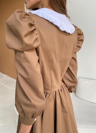 Котоновое платье с объёмным рукавом и воротником2 фото