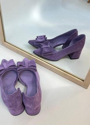 🇺🇦 туфлі бузкові з бантом bantik 🎀 натуральний замш 35-41 🔰 туфли фиолетовые с бантом замш натуральный2 фото
