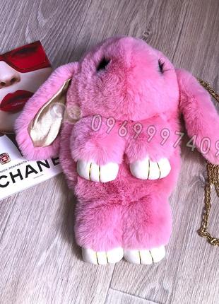 🐰 сумка-рюкзак 🐰 розовый меховой💕  кролик "rex fendi" (зайка, зайчик) как игрушка1 фото