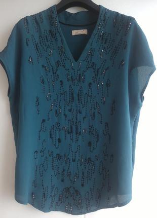 Красивая блуза marks&spencer с бисером и вышивкой цвета морской волны