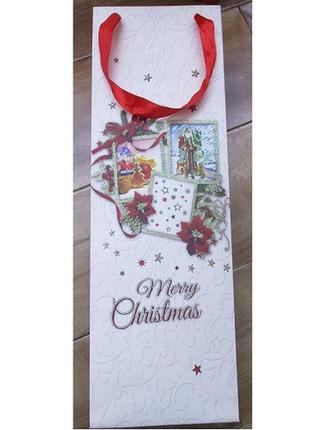 Пакет подарочный бумажный под бутылку "christmas frame" 12шт/уп 35.5*11.5*9см r87006 (720шт)