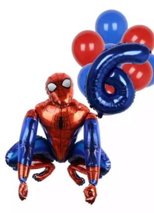 Шарики человек паук и шарик цифра 6 - в наборе 12 шариков, размер не указан1 фото