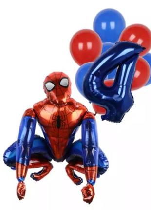 Шарики человек паук и шарик цифра 4 - в наборе 12 шариков, размер не указан1 фото