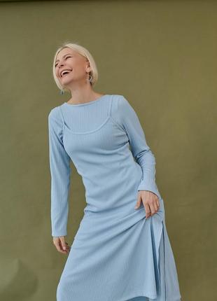 Нежно-голубой женское платье-миди из тонкого трикотажа в рубчик на бретельках 42-44, 46-48, 50-523 фото
