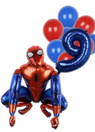 Кульки людина павук і кулька цифра 9 - у наборі 12 кульок, розмір не вказаний1 фото
