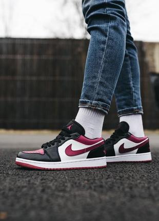 Женские кожаные кроссовки nike air jordan low black dark beetroot  #найк
