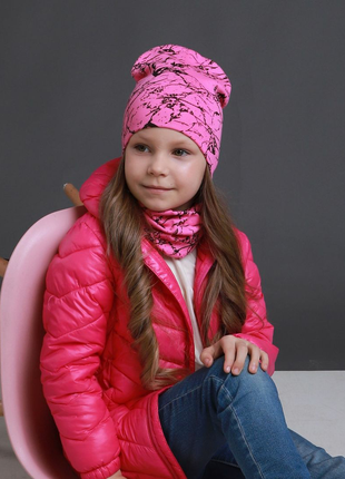 Демисезонная шапка и хомут снуд для девочки, демі шапочка для дівчинки рожева,біла,жовта, розовая,малина,оранжевая2 фото