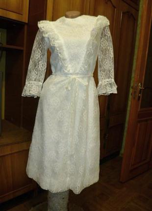 Винтажное гипюровое платье миди нарядное на выпускной свадебное,винтаж 80 гг