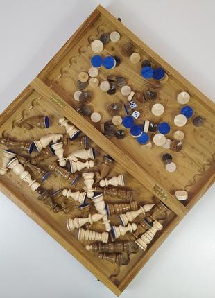 Шахматы деревянные резные ручной работы набор 3 в 1 шахматы, шашки, нарды.8 фото
