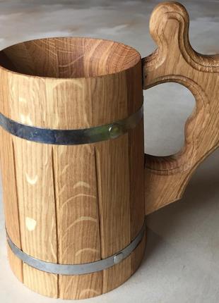 Дерев'яний пивний кухоль ручної роботи 0.5 л.1 фото
