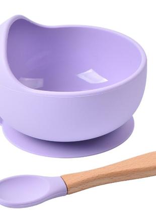 Тарелка силиконовая на присоске с ложкой фиолетовая tg1-y02