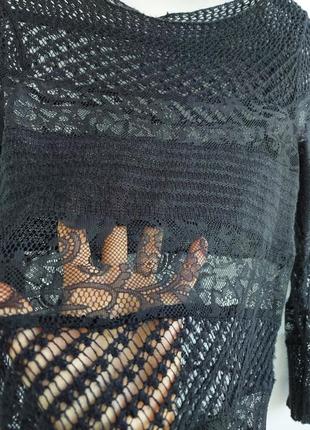Ажюрный свитер кофта сочетание вязки и кружева3 фото