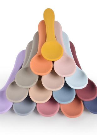 Приборы силиконовые детские ложка и вилка бело-серые prs-y23