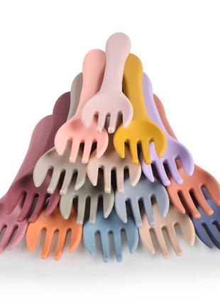 Приборы силиконовые детские ложка и вилка бело-серые prs-y23