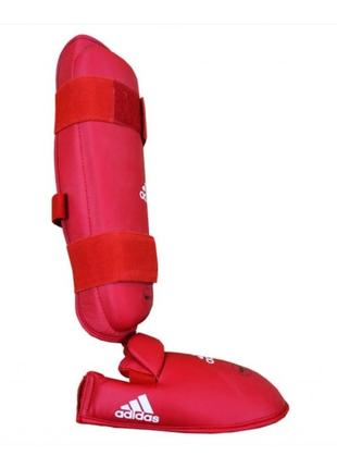 Захист гомілки та стопи для карате adidas з ліцензією wkf червоний зі знімною стопою захист з усіх боків.2 фото