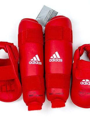 Защита голени и стопы для карате adidas с лицензией wkf красная со съёмной стопой защита со всех сторон.5 фото