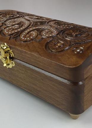 Купюрниця скринька для грошей різьблена з дерева ручної роботи горіх 18.5 см * 11 см, висота 7.9 см1 фото