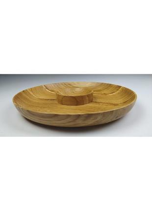 Деревянная тарелка менажница для подачи блюд дуб d 33 см, высота 4 см.3 фото