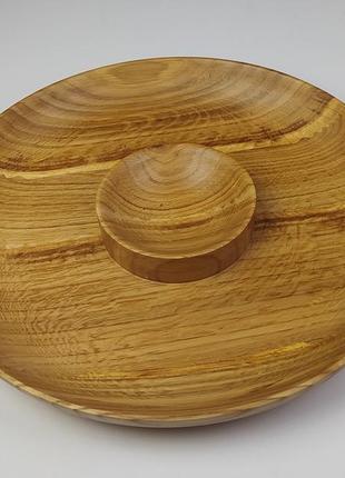 Деревянная тарелка менажница для подачи блюд дуб d 33 см, высота 4 см.5 фото